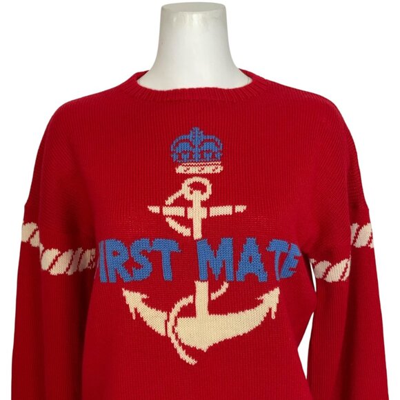 Key Largo Vintage Sailor Sweater L Red Long Sleeve Crewneck Coastal Nautical - Picture 8 of 13